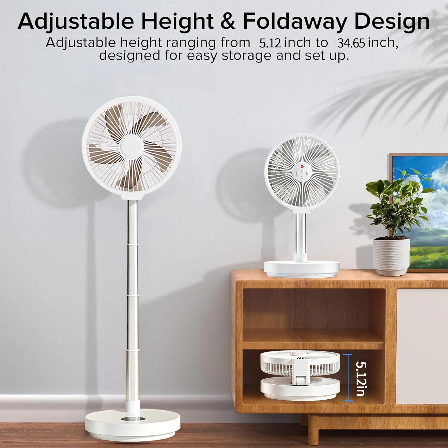 Remote control folding fan home bedroom outdoor camping fan silent LED light shaking left and right 10 inch desktop vertical fan