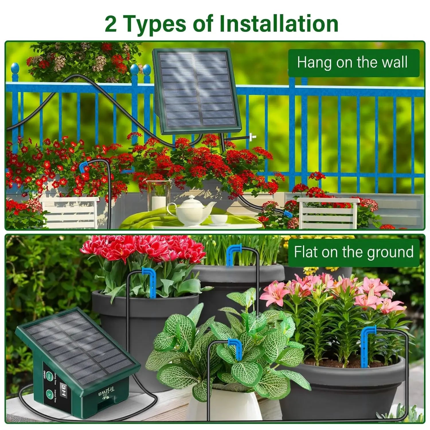 DIY solar drip irrigation kit, garden drip irrigation system, suitable for outdoor balcony garden automatic watering system