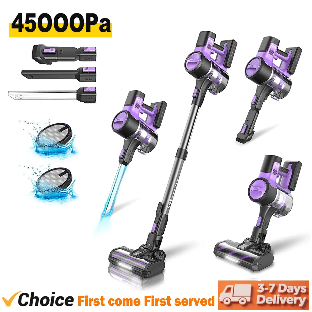 INSE S10 Cordless Vacuum Cleaner 45Kpa Powerful 6-in-1 Stick Vacuum Up to 50Min Runtime Rechargeable Battery for Carpet Pet Hair