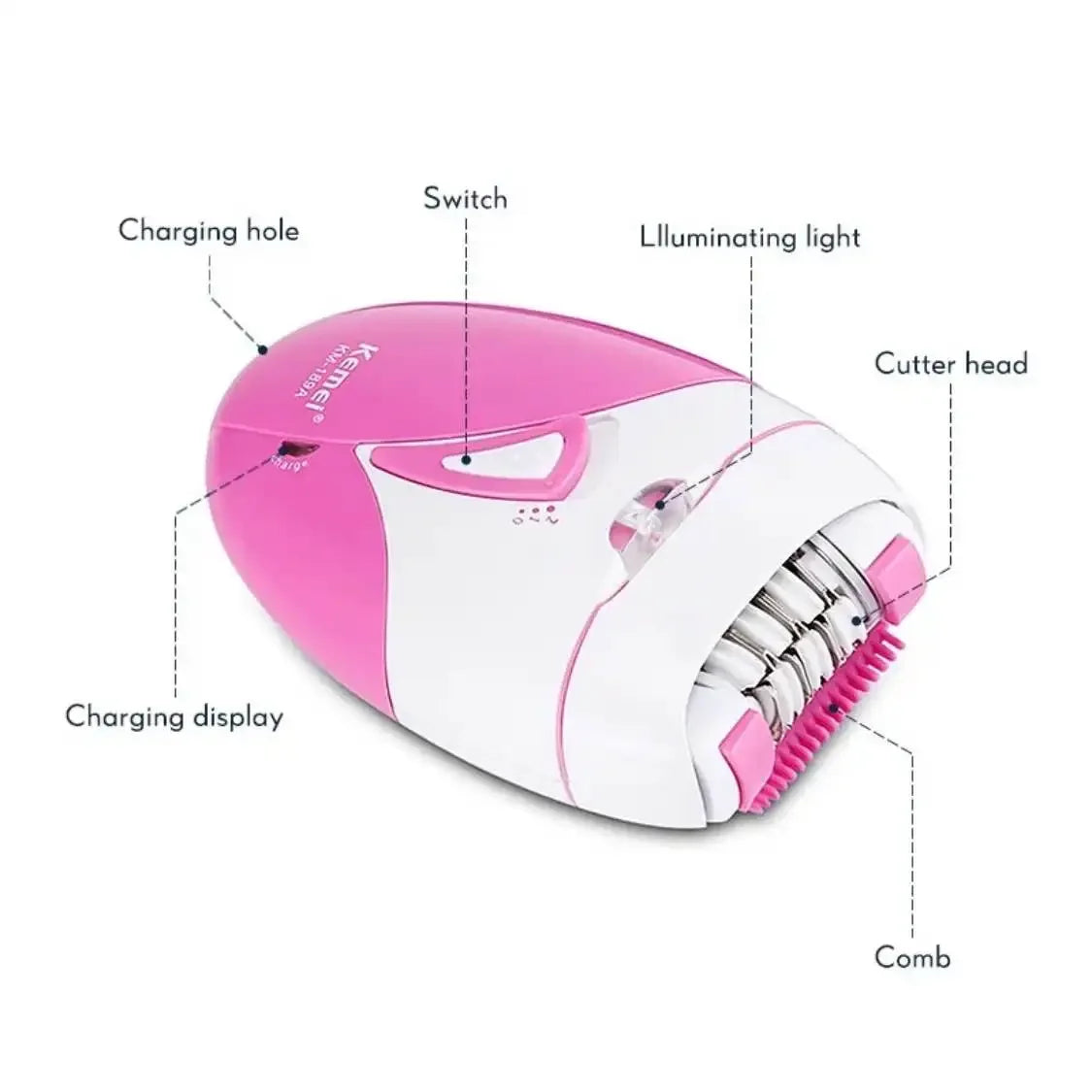 Kemei Women Epilator 2 Speed Setting Electric Hair Remover For Face，Body，Bikini Area，Arms，Legs KM-189A