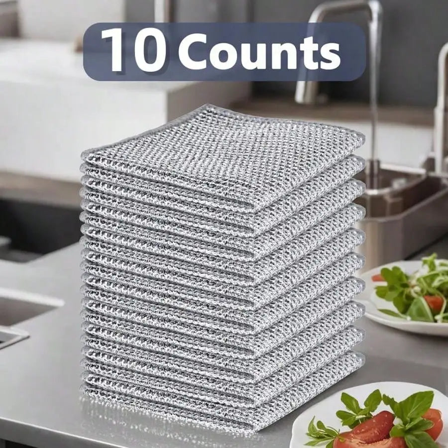 5/10/20Pcs Metal Wire Scouring Pads, Scratch‑Resistant Reusable Woven Cleaning Cloths Wet‑Dry Use For Pots Sink Stove Tableware Kitchen Use