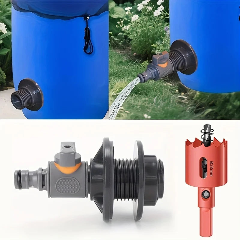 3Pcs Rain Barrel Spigot Kit – w/ Hole Punch & 1/2" Quick Hose Connector, Garden/Aquarium