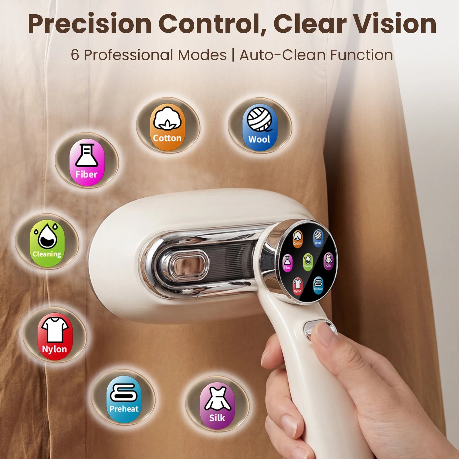 1200W Portable Travel Steamer Iron for Clothes with LCD Display ，5 modes, 2-In-1 Dry Wet Steam 180° Foldable Mini Garment Steamer with 5.41oz Tank White