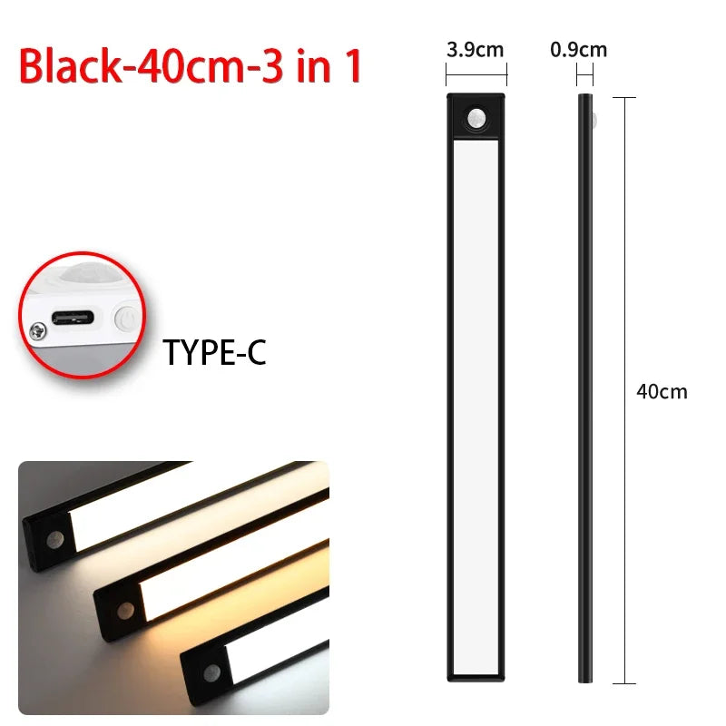 3 in 1 LED Under Cabinet Lights Motion Sensor Night Light Ultrathin Rechargeable Led Lamp Closet Kitchen Cabinet Indoor Lighting