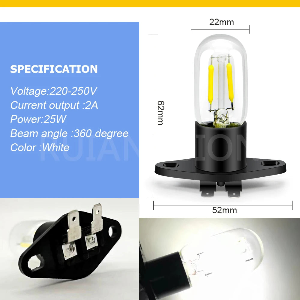1Pcs 220-250V 2A LED Microwave Oven Lighting Bulb Small Appliance Oven Stove Refrigerator Bulb with Base Non-Dimmable