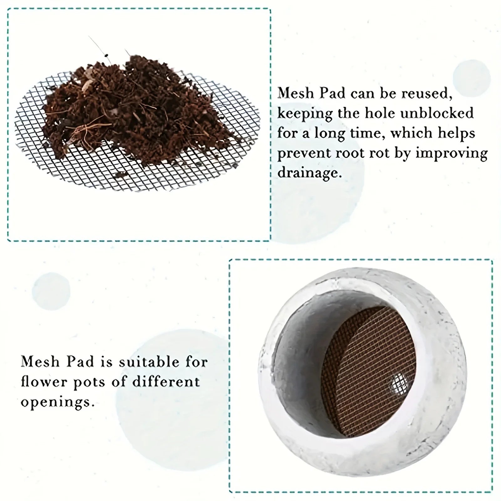 50PCS Prevent Soil Loss Breathable Gasket Leakproof Drainage Flower Pot Hole Mesh Pad Bottom Mat Breathable Drainage Gasket Net