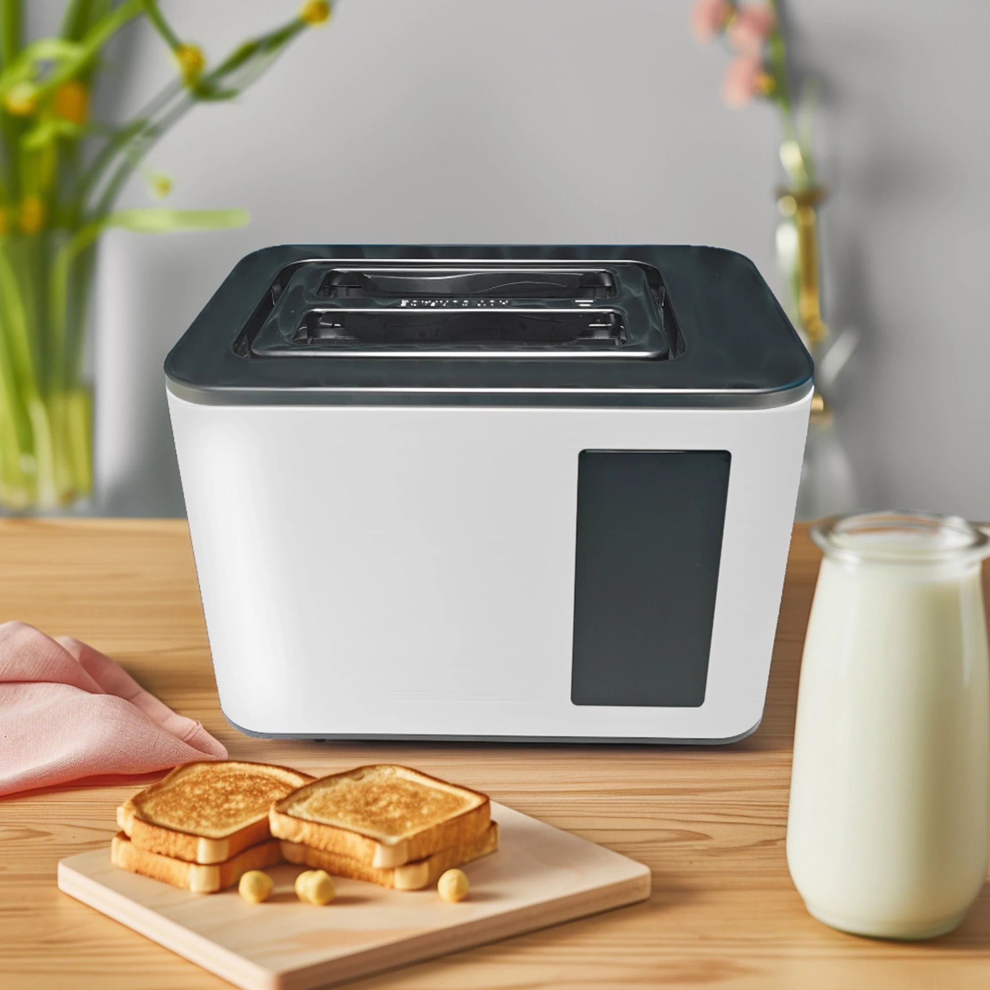 Toaster 2 Slice, Touch Control Screen, Smart Stainless Toaster, 6 Shade Setting, 6 Bread Selection, Countdown, Removable Crumb Tray, 900W,Household Appliances