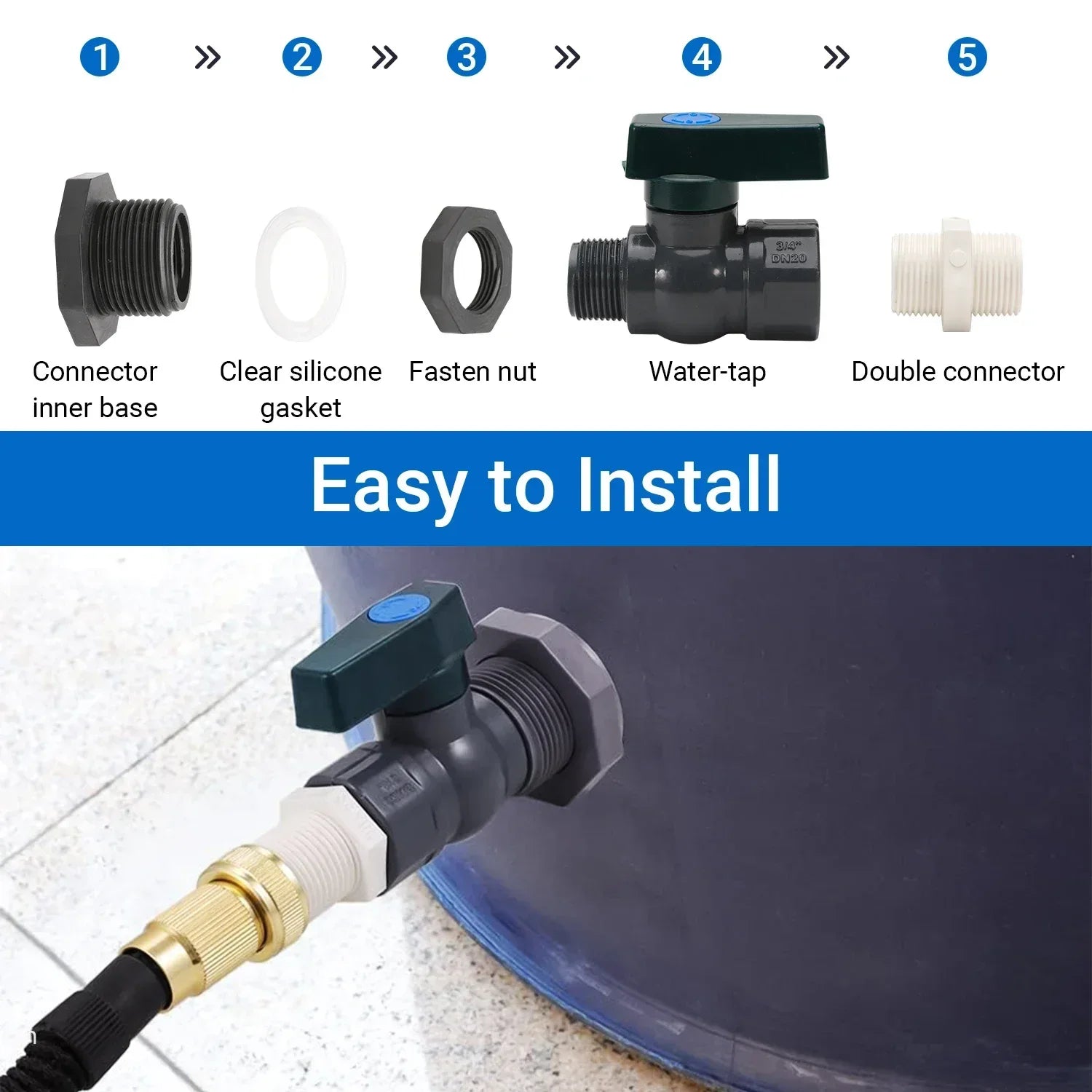 1 Set, PVC Water Barrel Spigot Kit, Connector Drain Adapter with Inner Connection for Garden, Rain Barre, Garden Tool Supplies