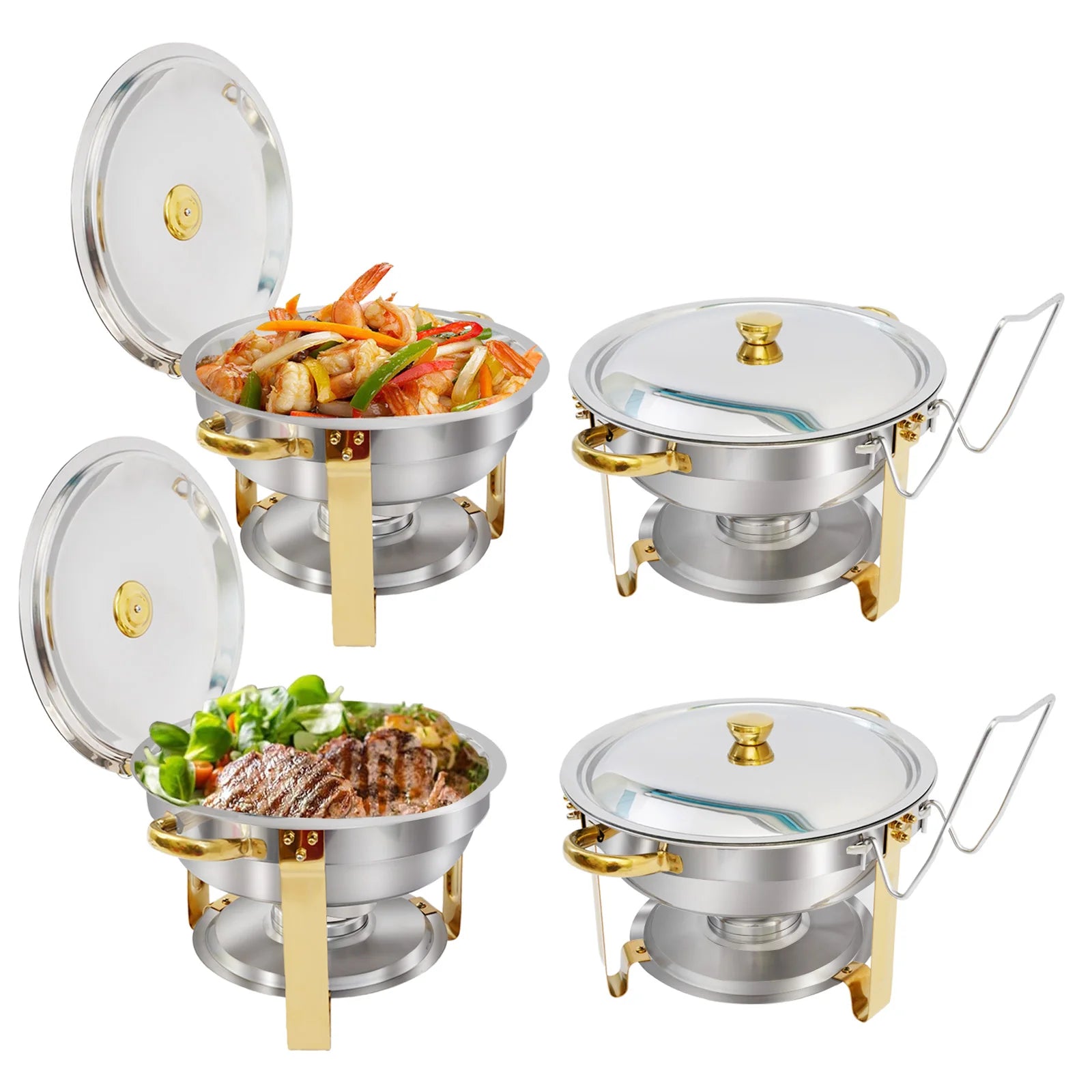 Chafing Dish Buffet Set Stainless Steel Round Half-Gold Plated Buffet Warmer Set 316 for Home Parties Christmas Buffet Birthday