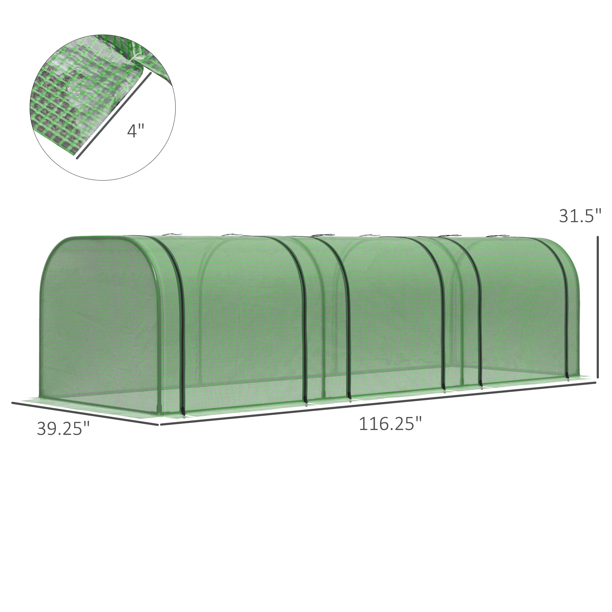 10' X 3' X 2.5' Tunnel Greenhouse Green Grow House W/ Roll up Doors, Green