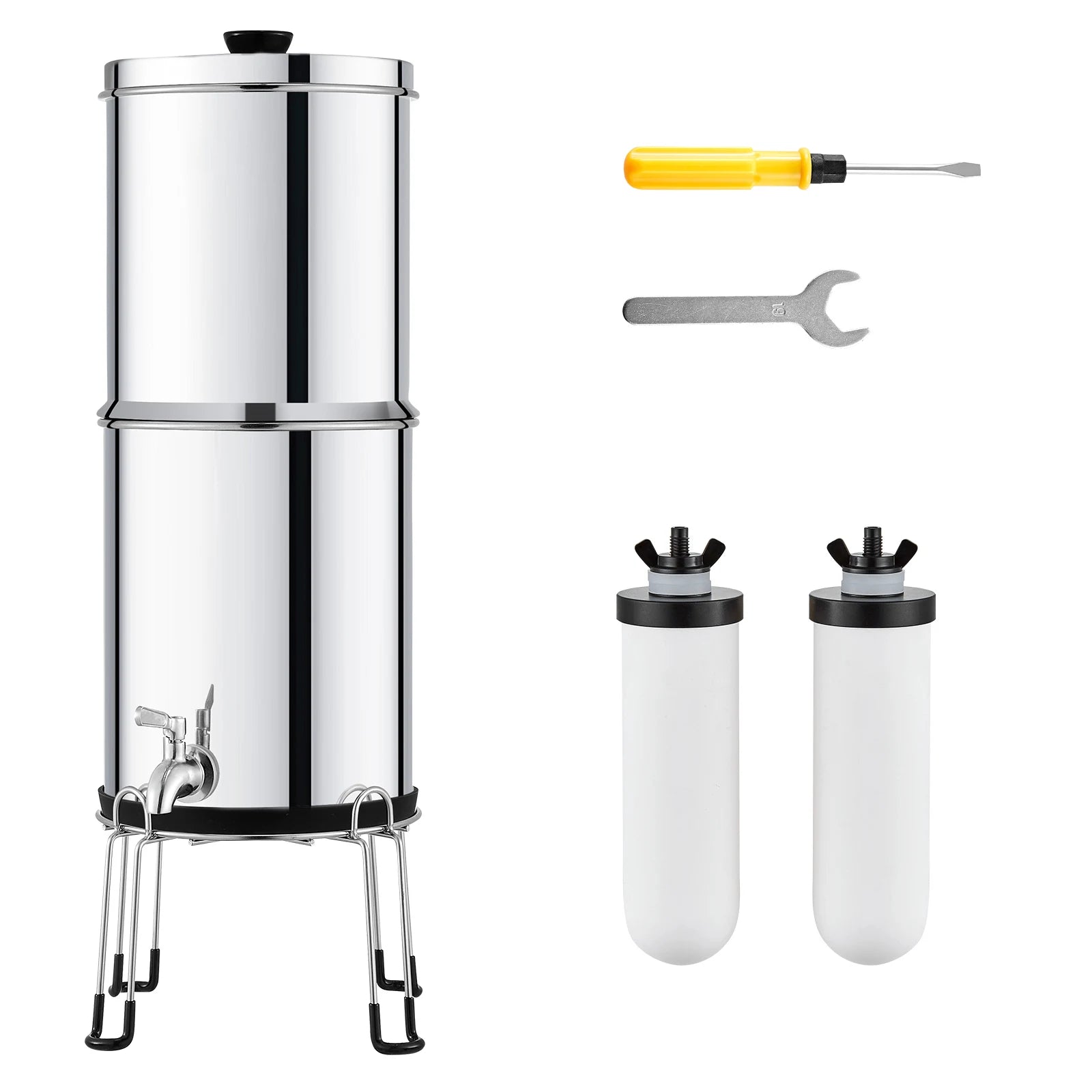 SucceBuy Gravity-fed Water Filter System 2.25 G 304 Stainless Steel Countertop Water Filtration System with 2 Carbon Filters