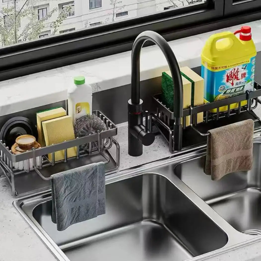 Kitchen Sink Drain Rack Organizer ABS Plastic Self-draining Sink Shelf Soap Sponge Holder Dishcloth Towel Rack Filter Basket