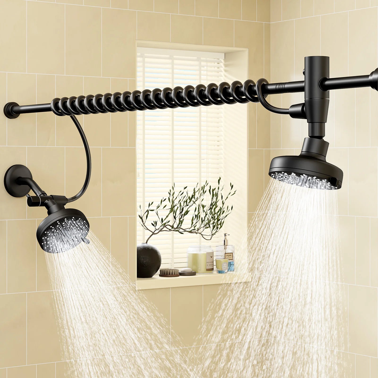 Tandem Shower Head For Couples, Dual Shower Head with Original Adjustable Slider, High Pressure Double Shower Head for Two