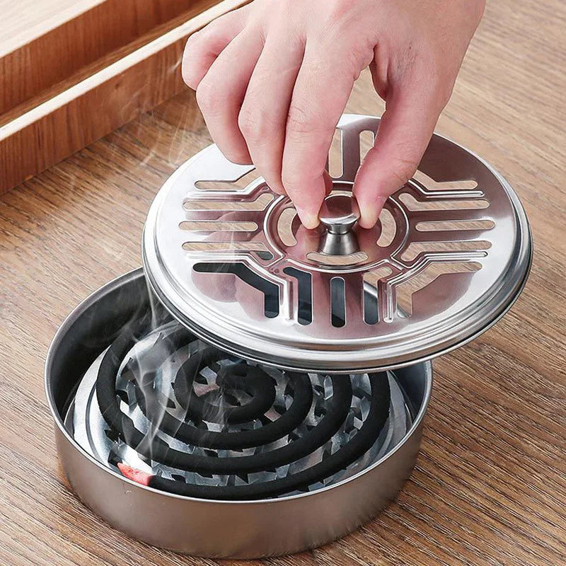Stainless Steel Mosquito Coil Holder with Cover Round Mosquito Coil Tray Easy Clean Anti Mosquito Supplies for Home
