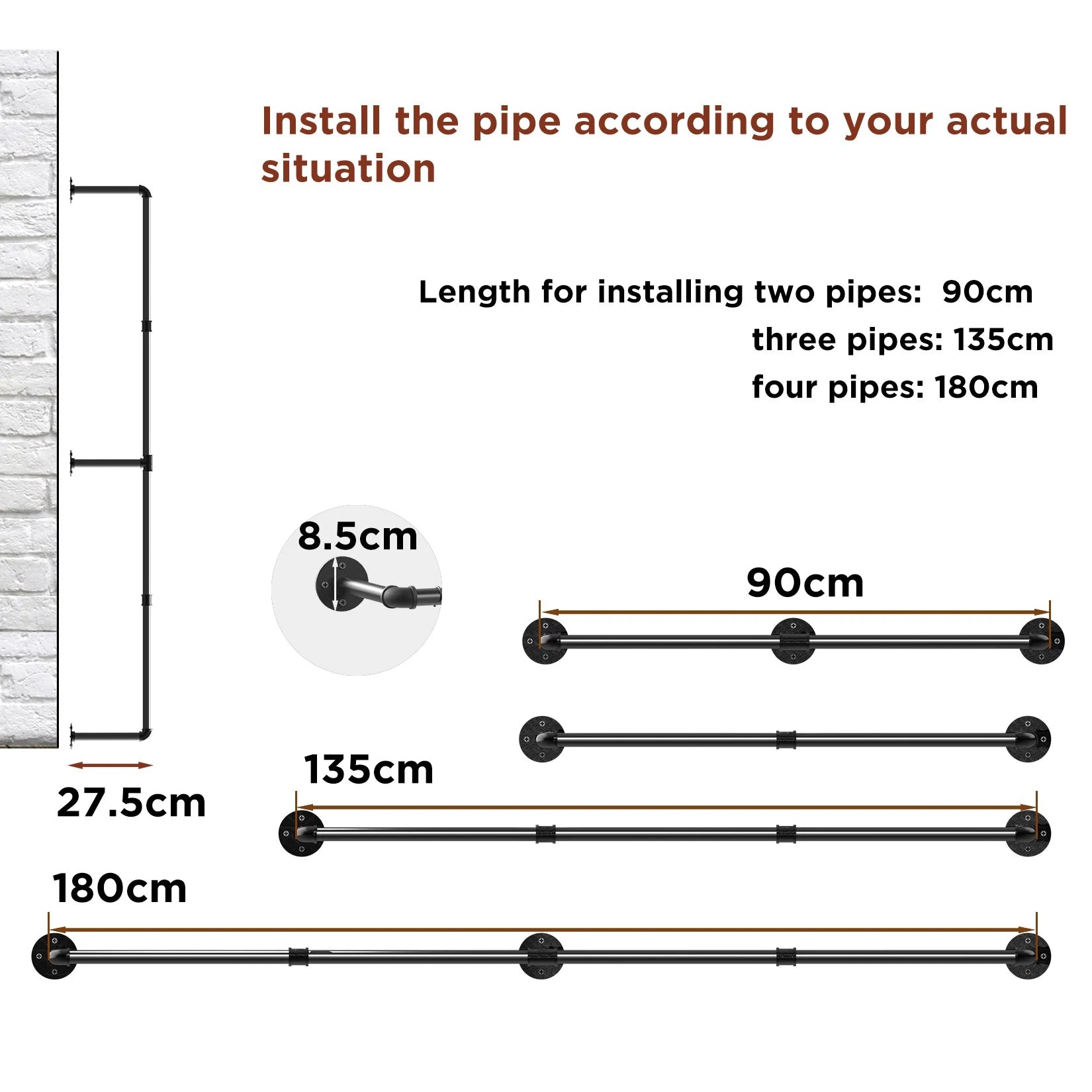 Industrial Pipe Clothes Rack, Heavy Duty Detachable Iron Garment Rack Wall Mounted, Rustic Saving Space Clothes Bar Hanging Rod