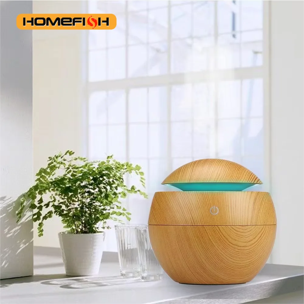 HOMEFISH Portable Mini Wood-Grain Spherical Desktop Air Humidifier Purifier Aromatherapy Machine for Home Large Capacity