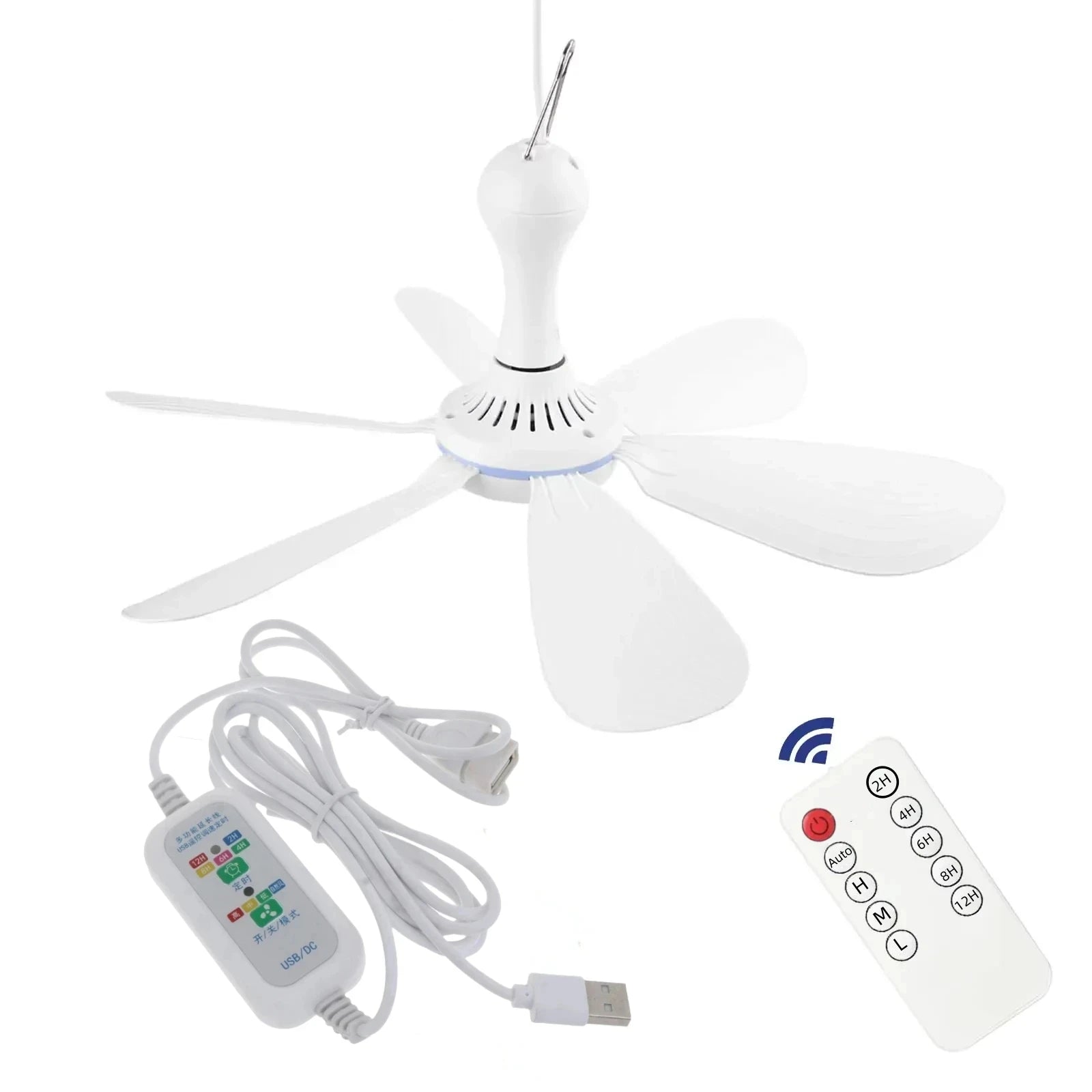 USB Fan Silent 6-blade Ceiling Fan 4-speed Hanging Fan for Camping Bed Camping Outdoor Hanging Camper Tents
