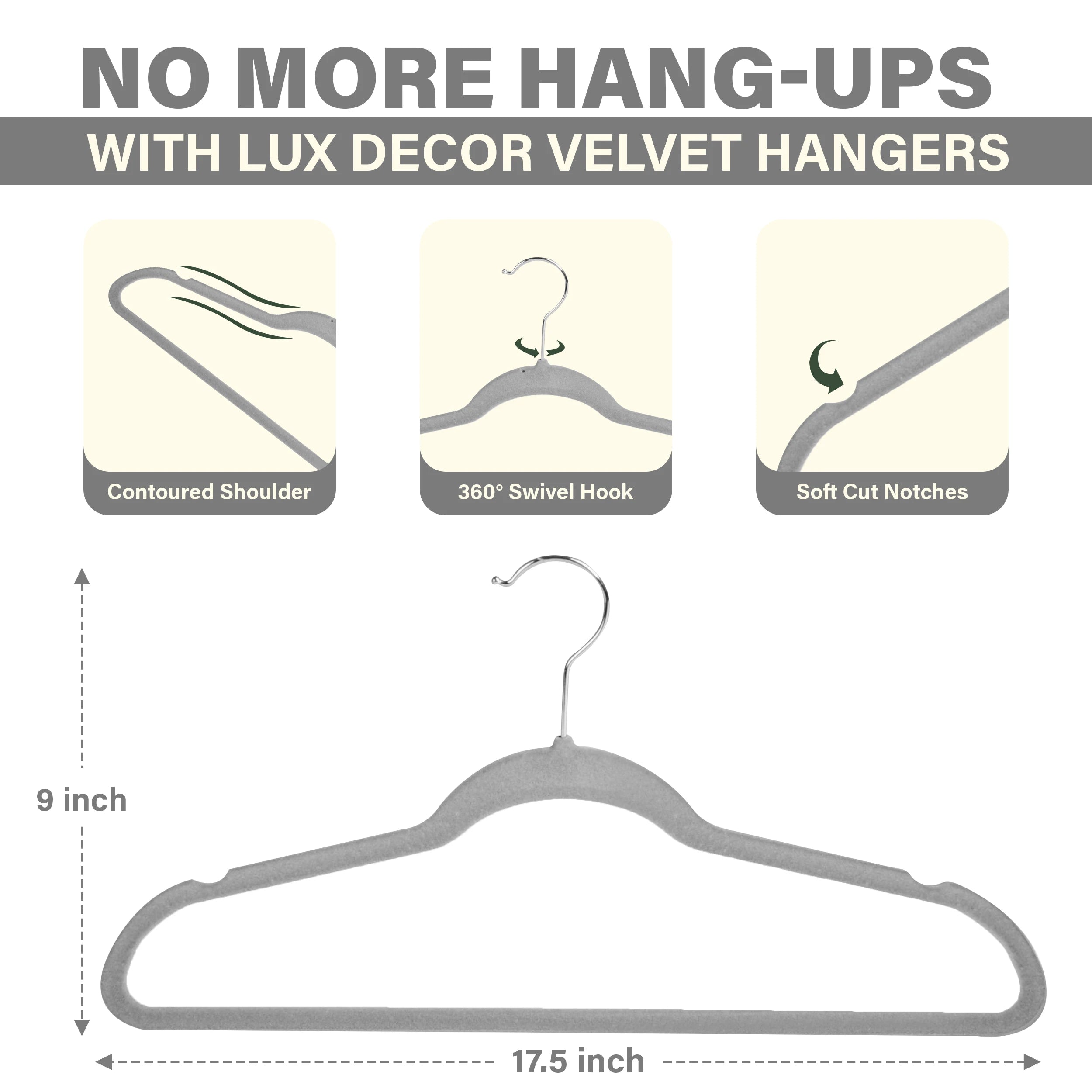 🇺🇸 USA Local Fast Shipping Lux Decor Velvet Hangers 50/100 Pack, Heavy Duty Non-Slip with 360° Swivel Hook for Clothes Coats