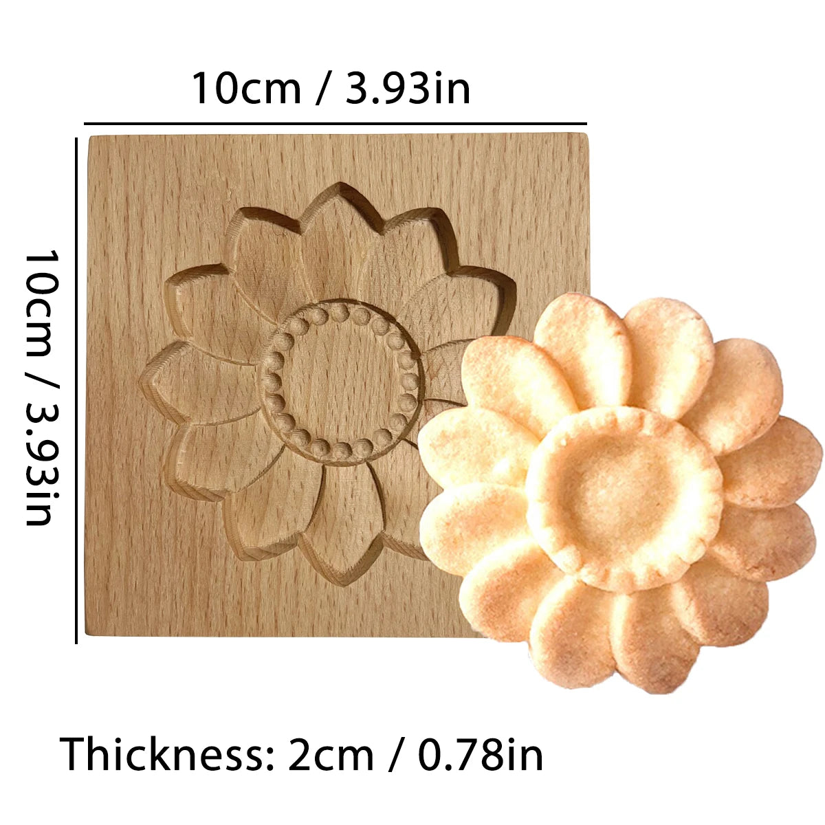 1PC Wood Cookie Mold with Flower Patterns, Christmas 3D DIY Carved Embossed Cookie Cutter Moulds for Baking, Fondant Biscuit