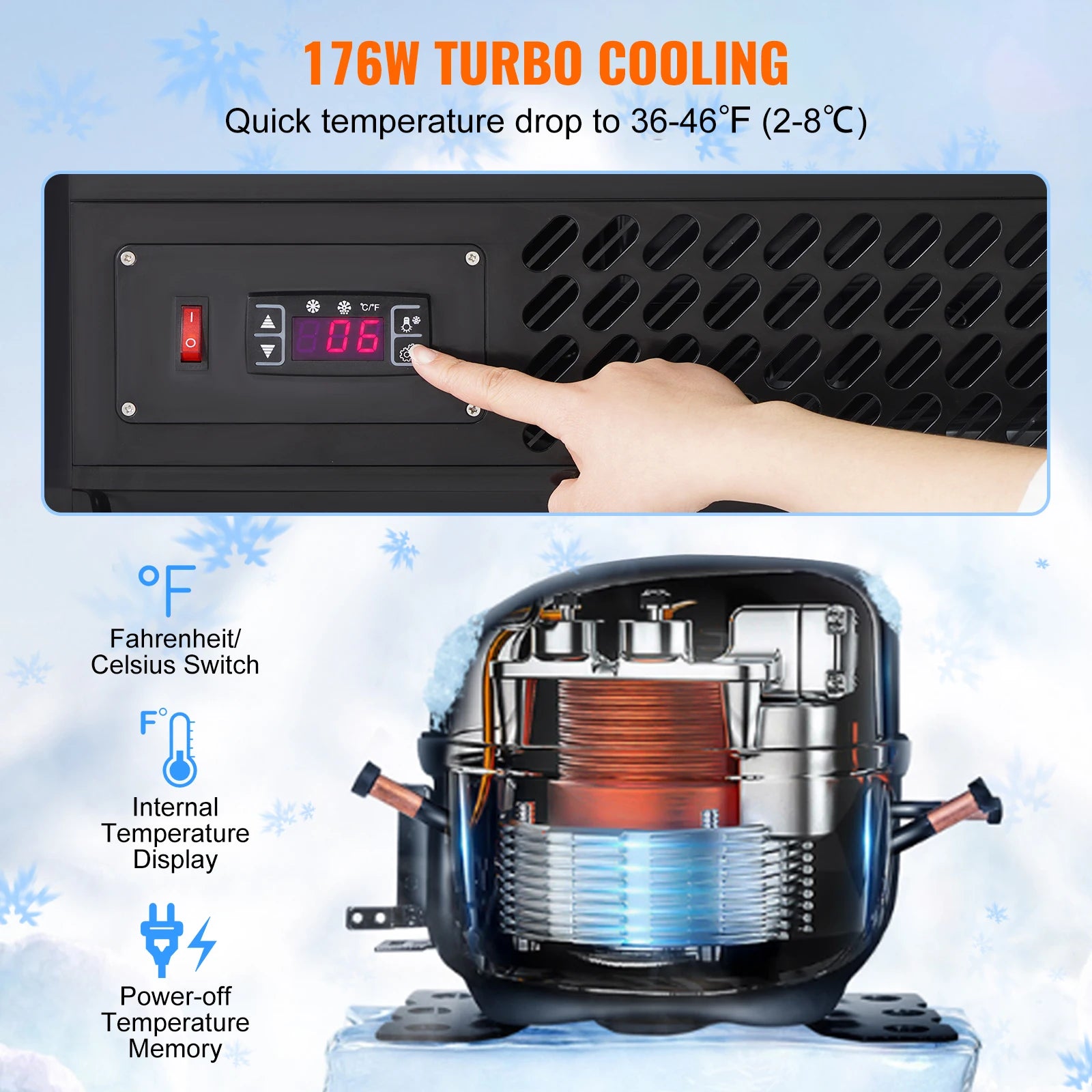 SucceBuy Refrigerated Display Case Countertop Pastry Display Case LED Lighting TURBO Cooling Frost Free Air Cooling