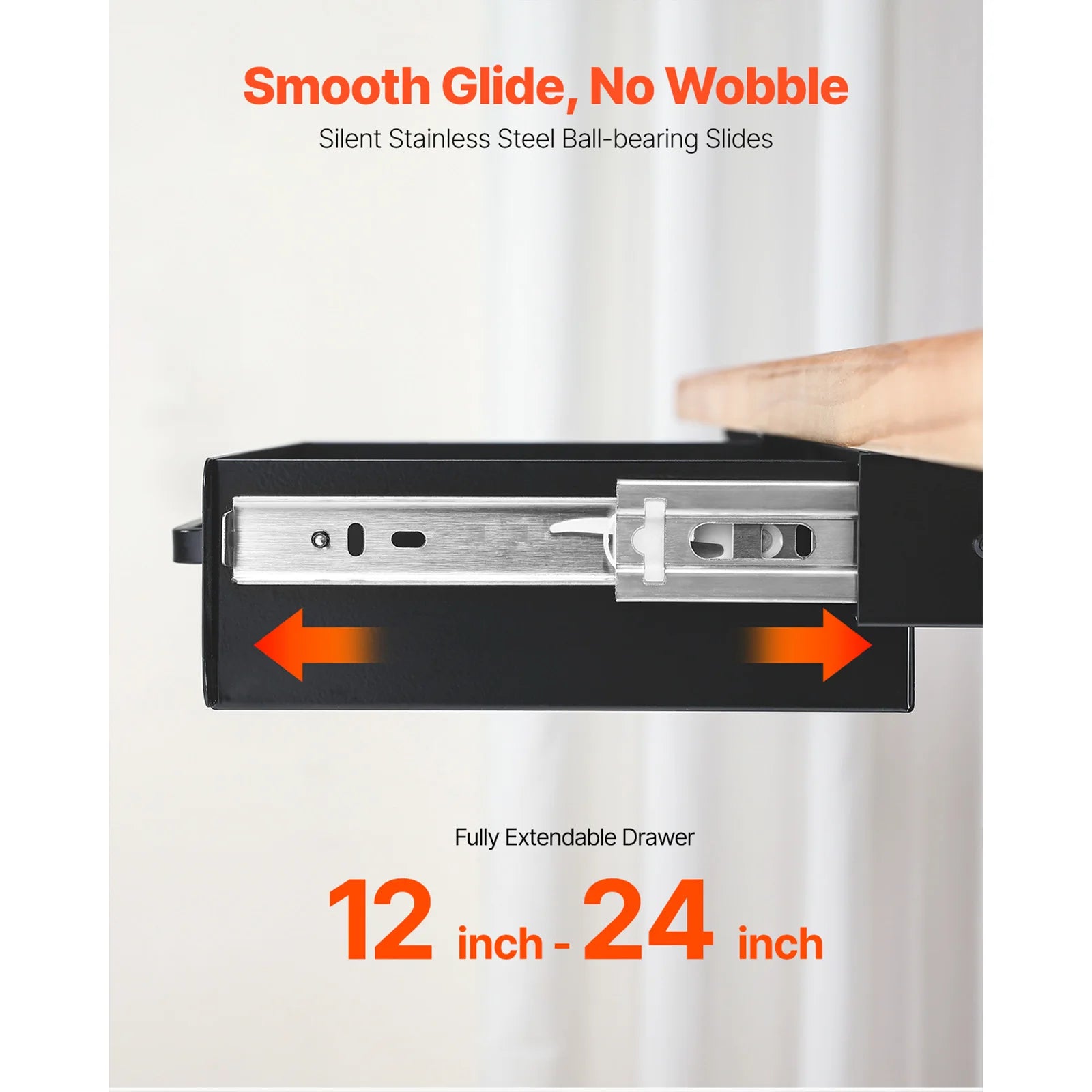 SucceBuy 13in/22in Under Desk Drawer Slide Out Desktop Storage Box Mounted Pullout Undertable Drawer Organizer for Office Home