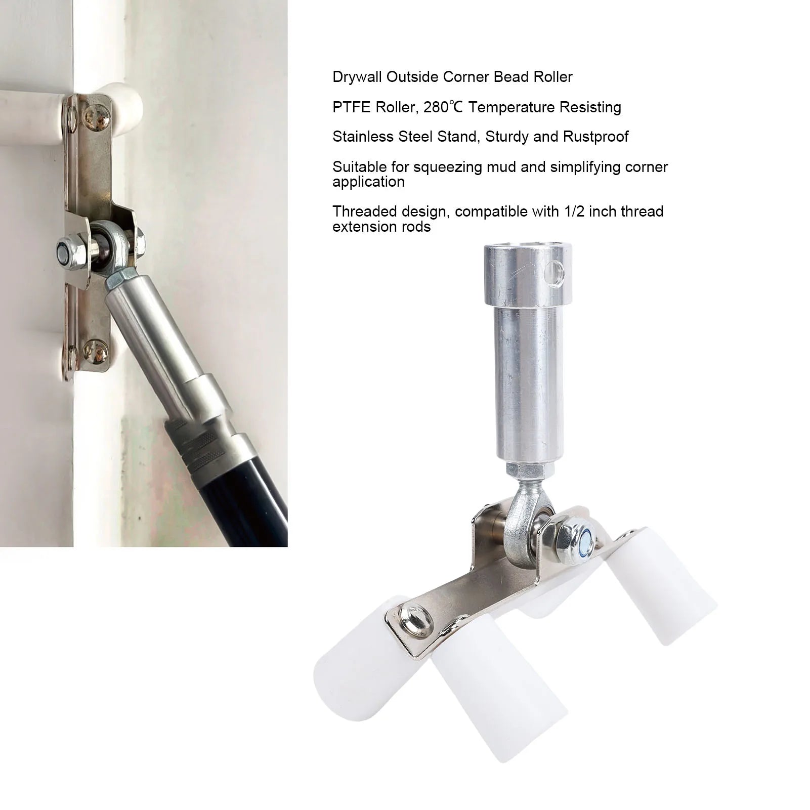 Drywall Outside Corner Bead Roller External Corner Applicator for Mud Squeezing Fit 1/2 Inch Threaded Extension Pole