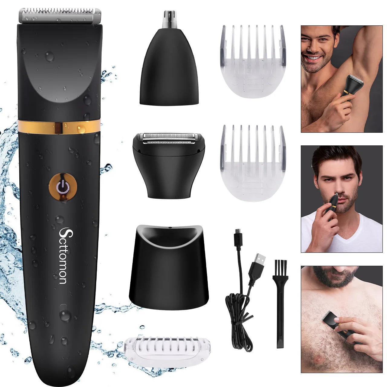 SCTTOMON Electric Hair Remover for Men 3-in-1 Multi-Functional Home Use Full Body Washable Nasal Hair Trimmer Kit