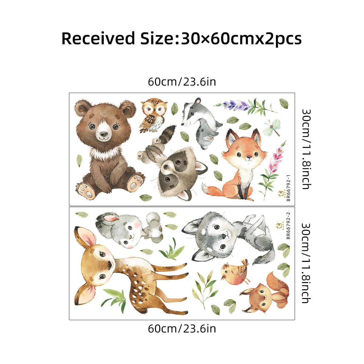 2PCS Cartoon Cute Brown Bear Deer Rabbit Animal Wall Stickers for Bedroom Living Room Nursery Decoration Wall Decals