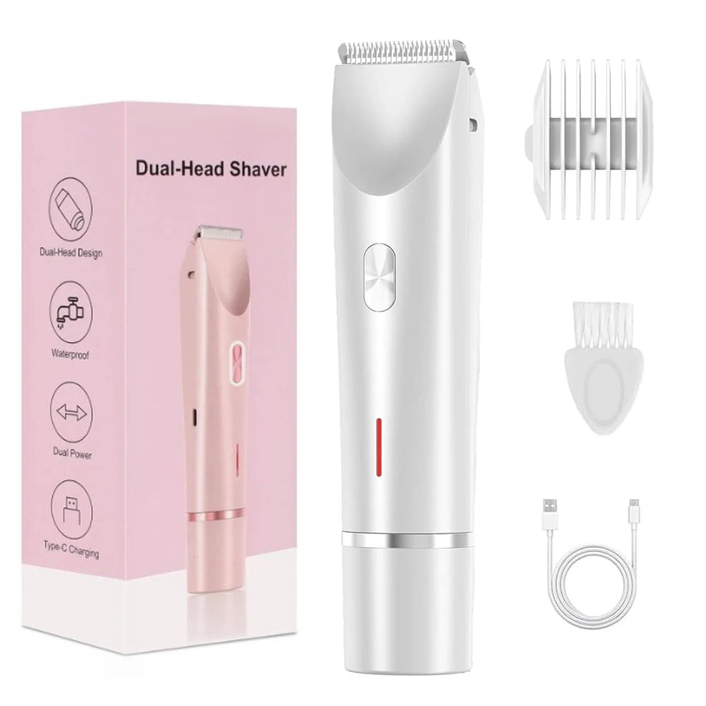 Women Electric Shaver Dual Head Bikini Trimmer Waterproof Body Hair  Trimmer Facial Hair Remover for Bikini Underarm Leg Arm