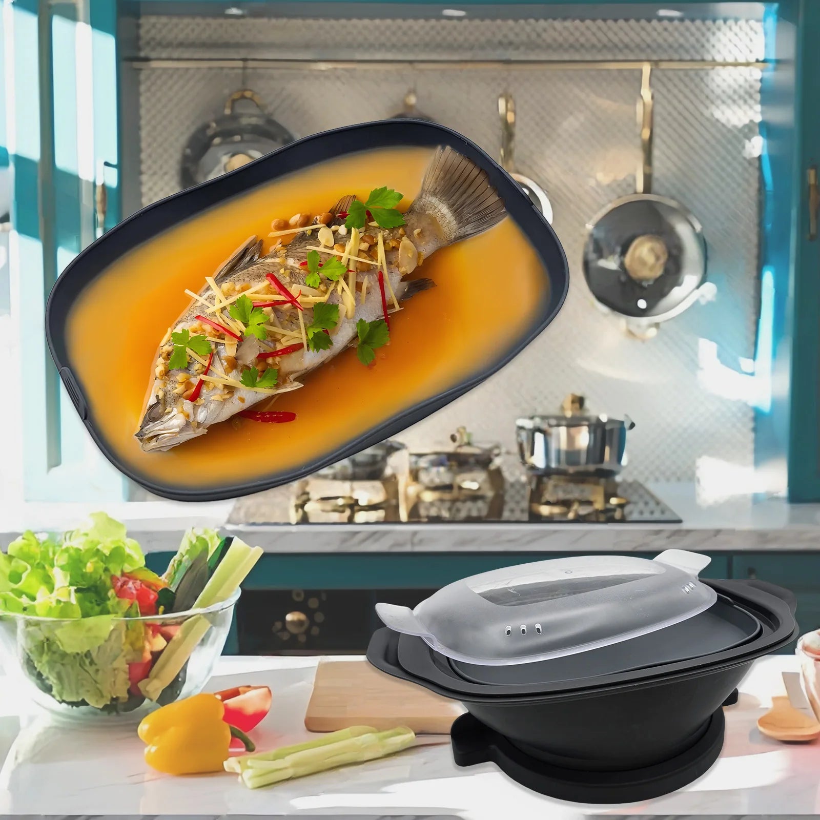 Silicone Steamer Dish Compatible With Monsieur Cuisine Smart/Connect/Trend Baking Tray, Or For Thermomix TM7 Kitchen Accessories