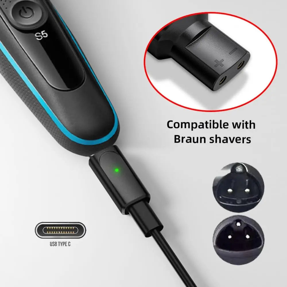 KVIFO 12V Type-C Shaver Adapter Charging Converter for Braun Series 3 5 7 9 Electric Shaver Machine with Charging Indicator