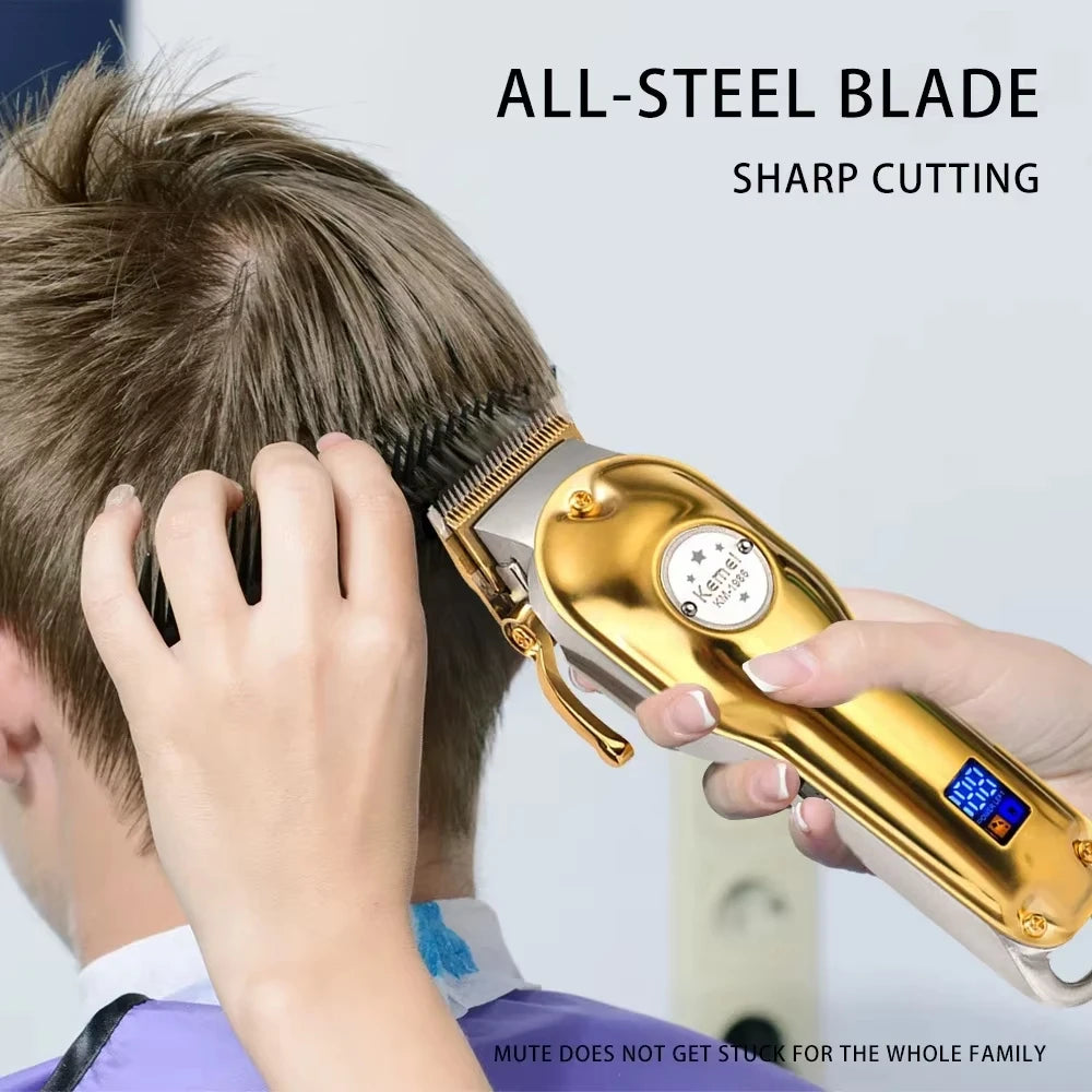 Kemei KM-1986 Gold Or Sliver Hair Trimmer For Men Trimmer Professional Clippers Electric USB Rechargeable Hair Cutting Machine