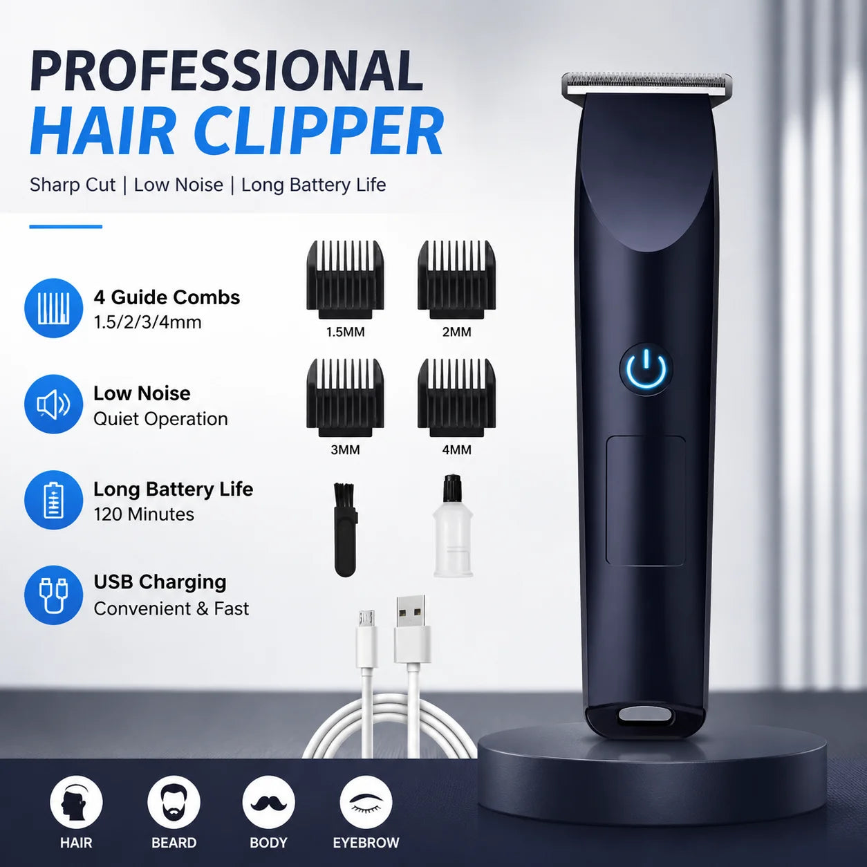 Electric Hair Trimmer Adjustable Cutter Head Design Men Professional Barber Cutting Shaving Machine USB Charging For Home Salon