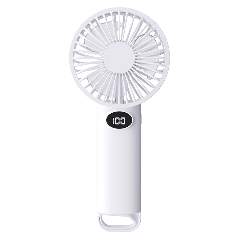 Handheld/Desk-Stand/Overhead Multi-Functional Small Fan with LCD Display and 6 Wind Speed Levels