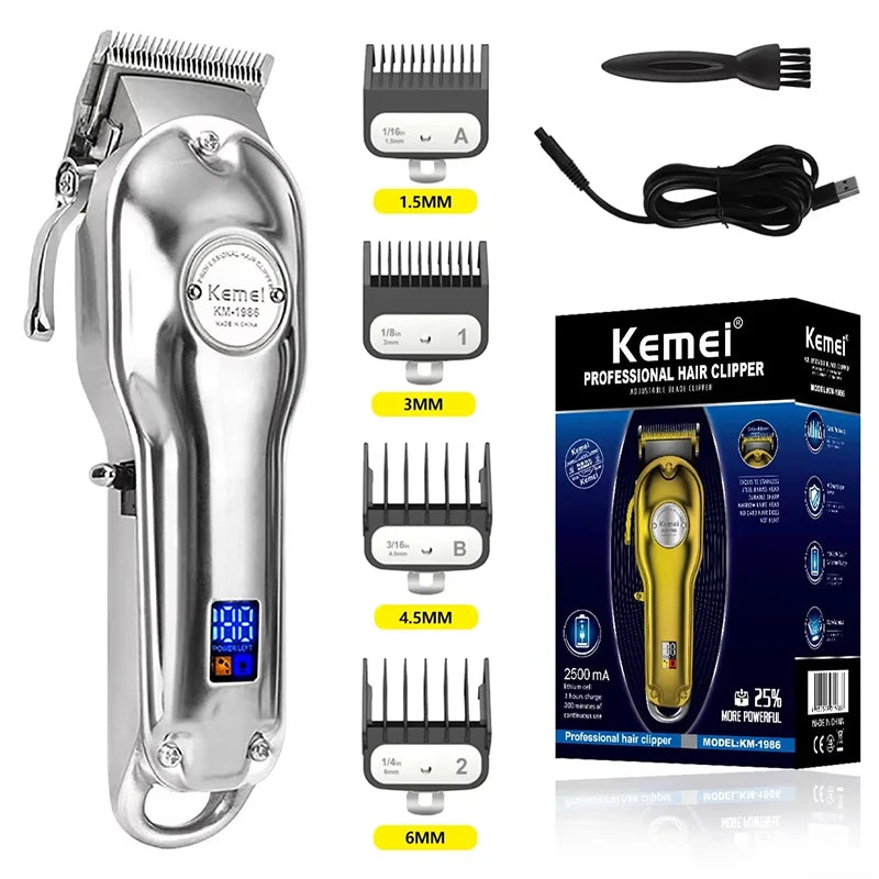 Kemei KM-1986 Gold Or Sliver Hair Trimmer For Men Trimmer Professional Clippers Electric USB Rechargeable Hair Cutting Machine