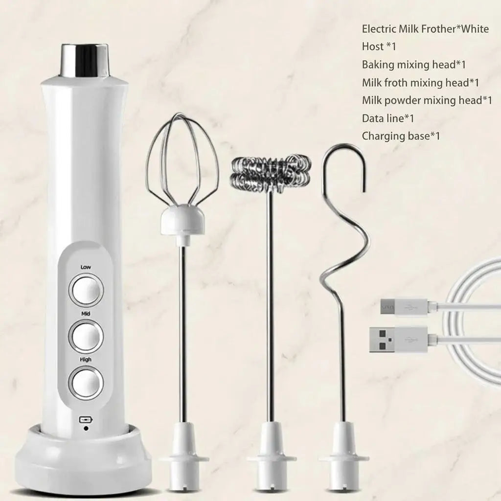 USB Rechargeable Milk Frother Mini Handheld Electric Foam Maker 3 Speed Stainless Steel Whisks for Latte Coffee Cappuccino Hot Chocolate Egg Beater Drink Mixer Blender Kitchen Gadgets Tools Portable Cordless