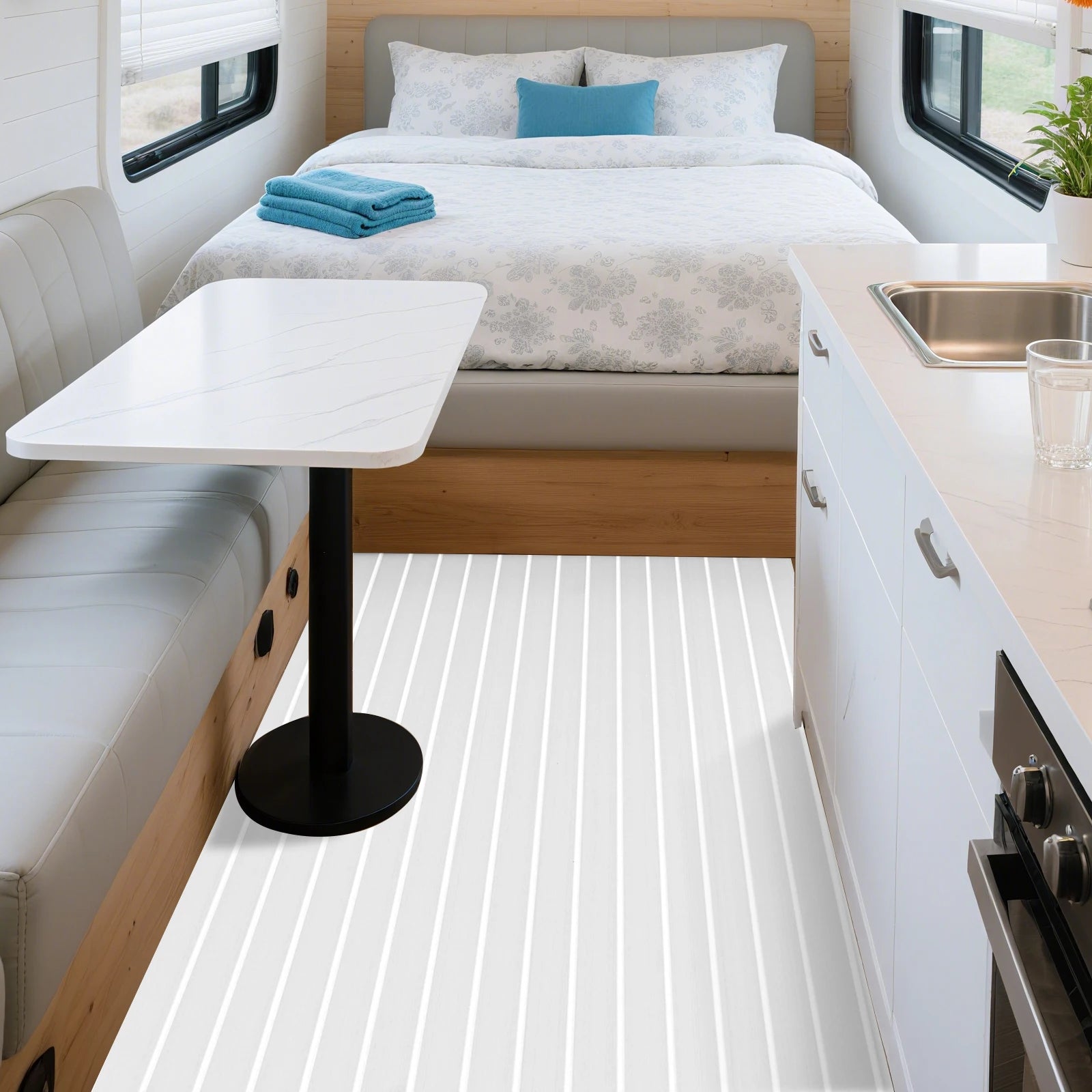 Self-Adhesive EVA Foam Floor Mat 90x240cm Faux Teak Waterproof Boat Decking RV Floor Pad 6mm Thick for Marine Caravan Home Gym