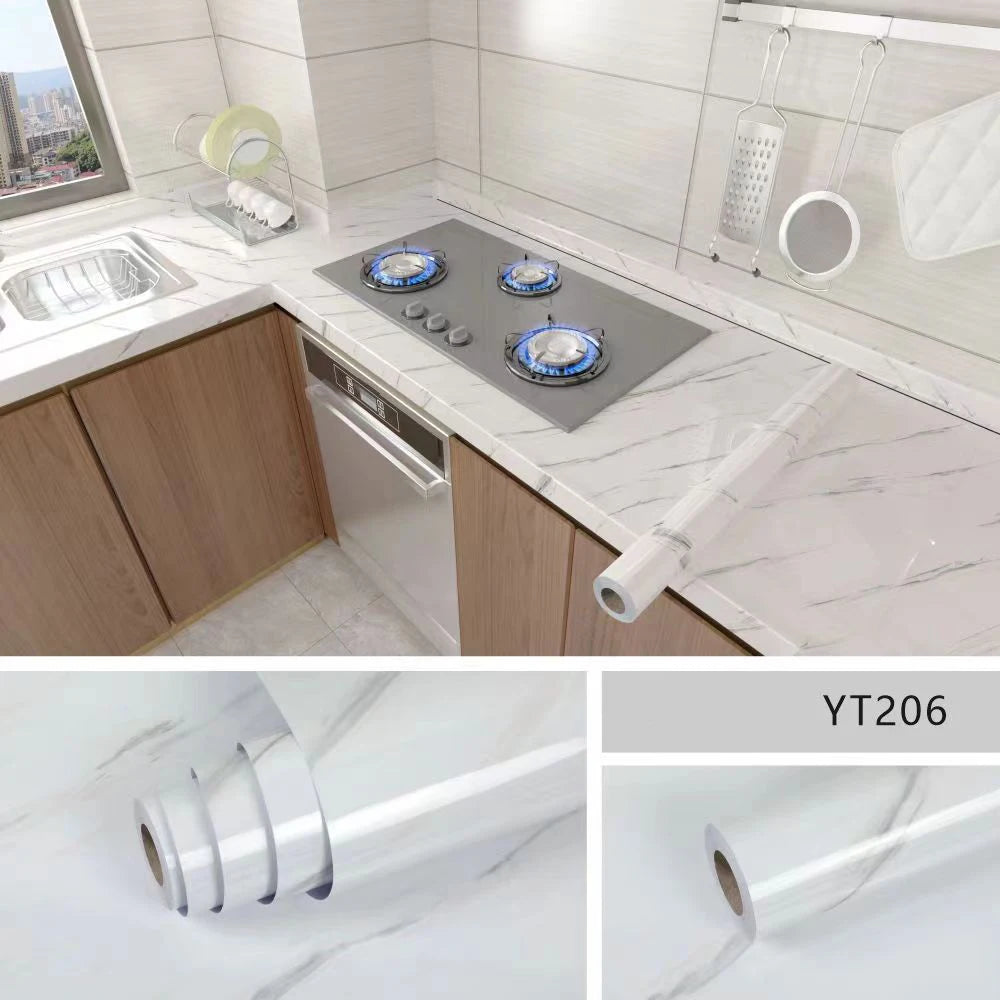 40cm Marble Kitchen Oil-Proof Film Stove Waterproof Self-Adhesive Wallpaper Countertop Bathroom Renovation Tile Wall Stickers
