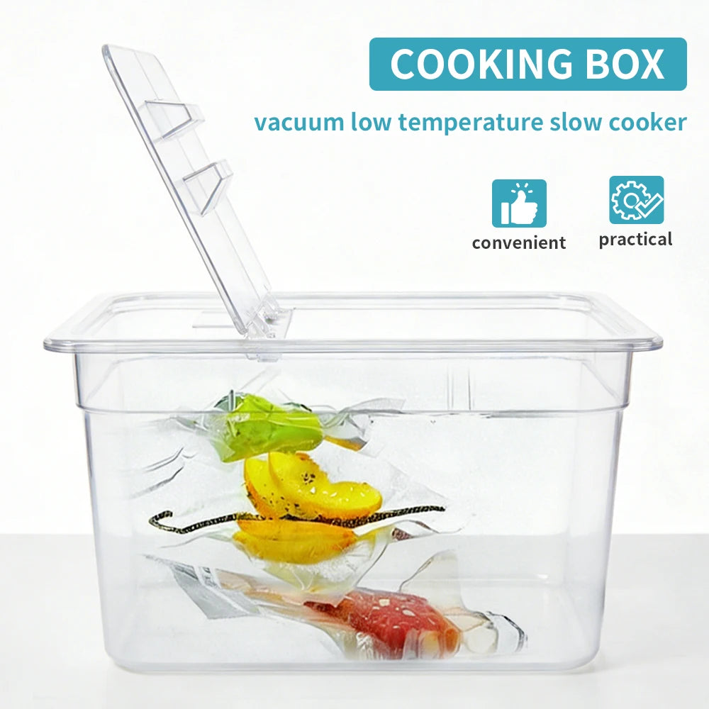 11L Multifunctional Sous Vide Container Low Temperature Slow Cooker Accessory with Foldable Lid BPA-Free Durable for Home Use