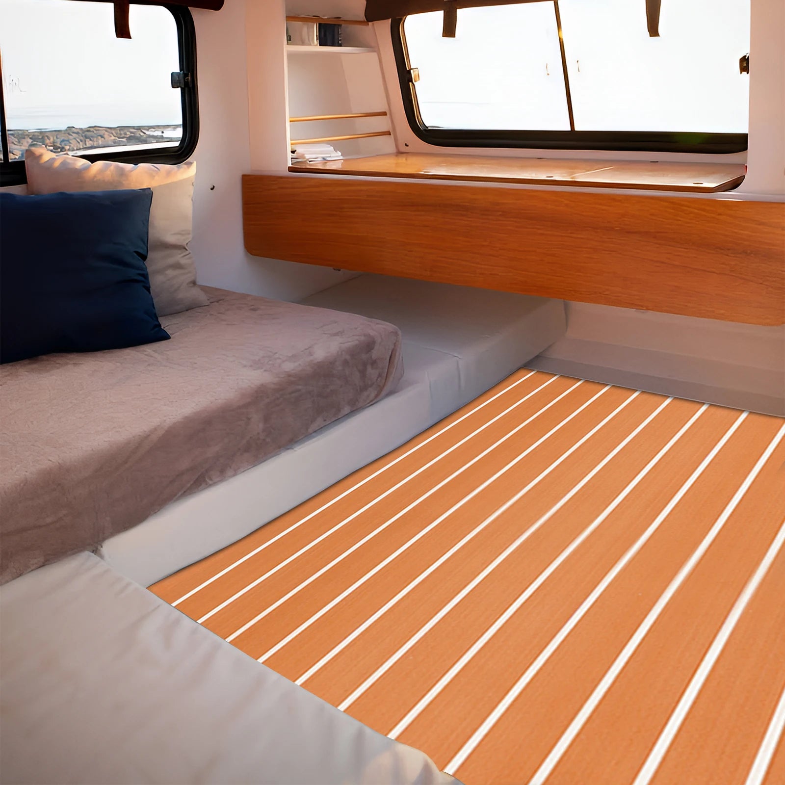 Self-Adhesive EVA Foam Floor Mat 90x240cm Faux Teak Waterproof Boat Decking RV Floor Pad 6mm Thick for Marine Caravan Home Gym