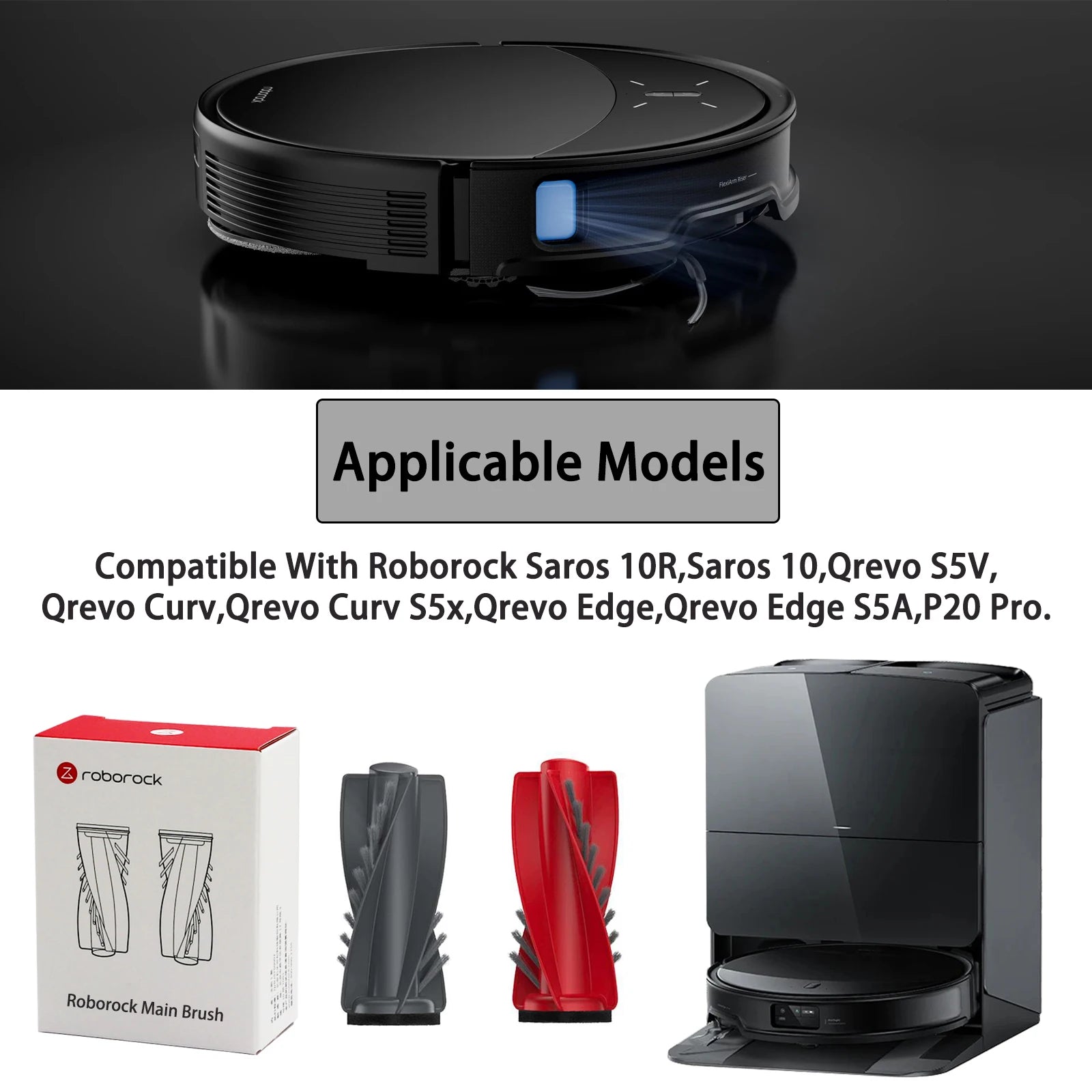 Original Roborock Accessories Main Brush*2 For Qrevo Curv/QRevo S5V/QRevo Curv S5X/QRevo Edge S5A/P20 Pro/Saros 10R/Saros 10