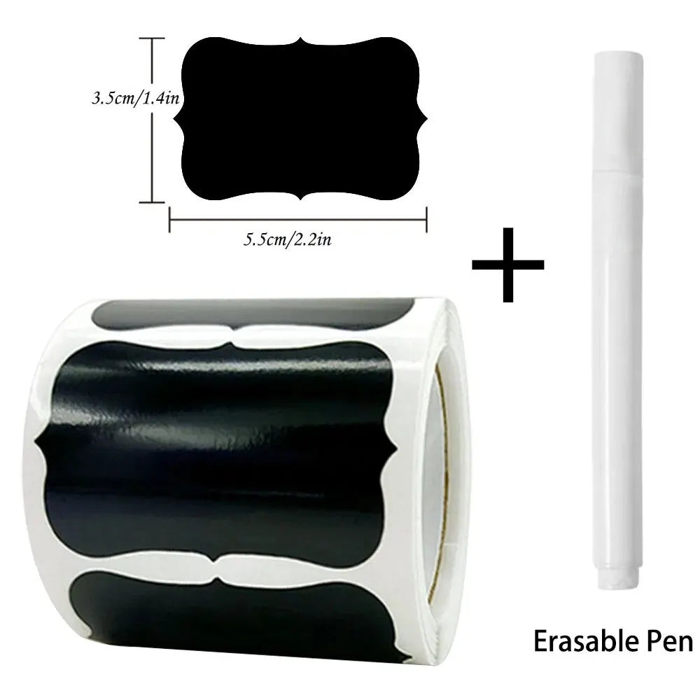 120Pcs/Roll 3 Styles Removable Blackboard Stickers With Erasable Pen Waterproof Chalkboard Labels 1.4*2.2in for Home & Kitchen