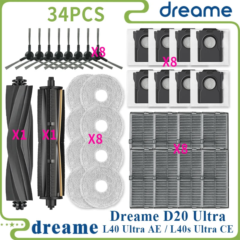 Fit For ( Dreame L40 Ultra AE / Dreame L40s Ultra CE / Dreame D20 Ultra ) Vacuum Parts Main Side Brush Filter Mop Cloth Dust Bag
