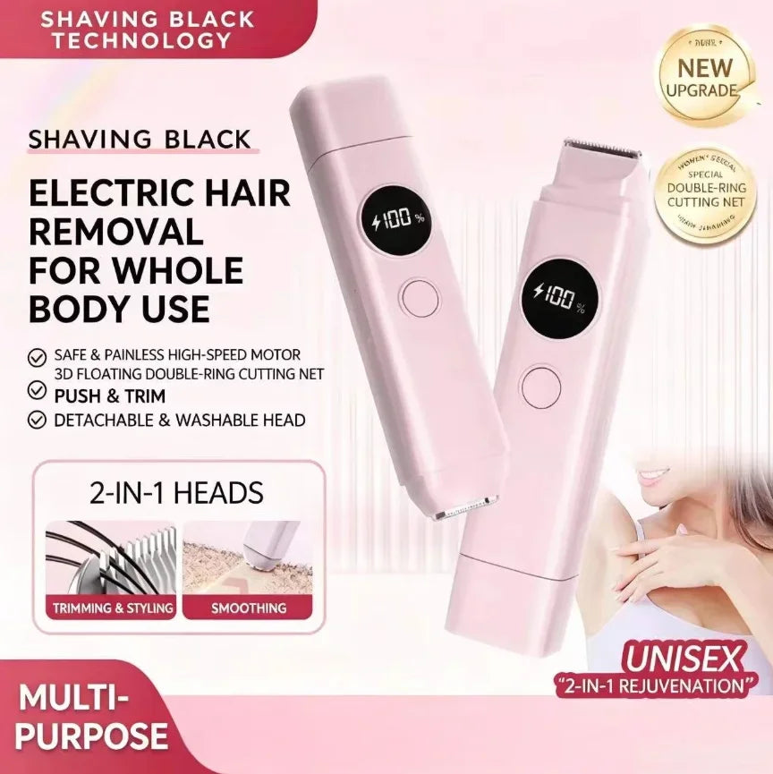 Rechargeable Waterproof DualHead Women Hair Remover Painless Electric Shaver Gentle Trimmer for Bikini Intimate Areas Whole Body