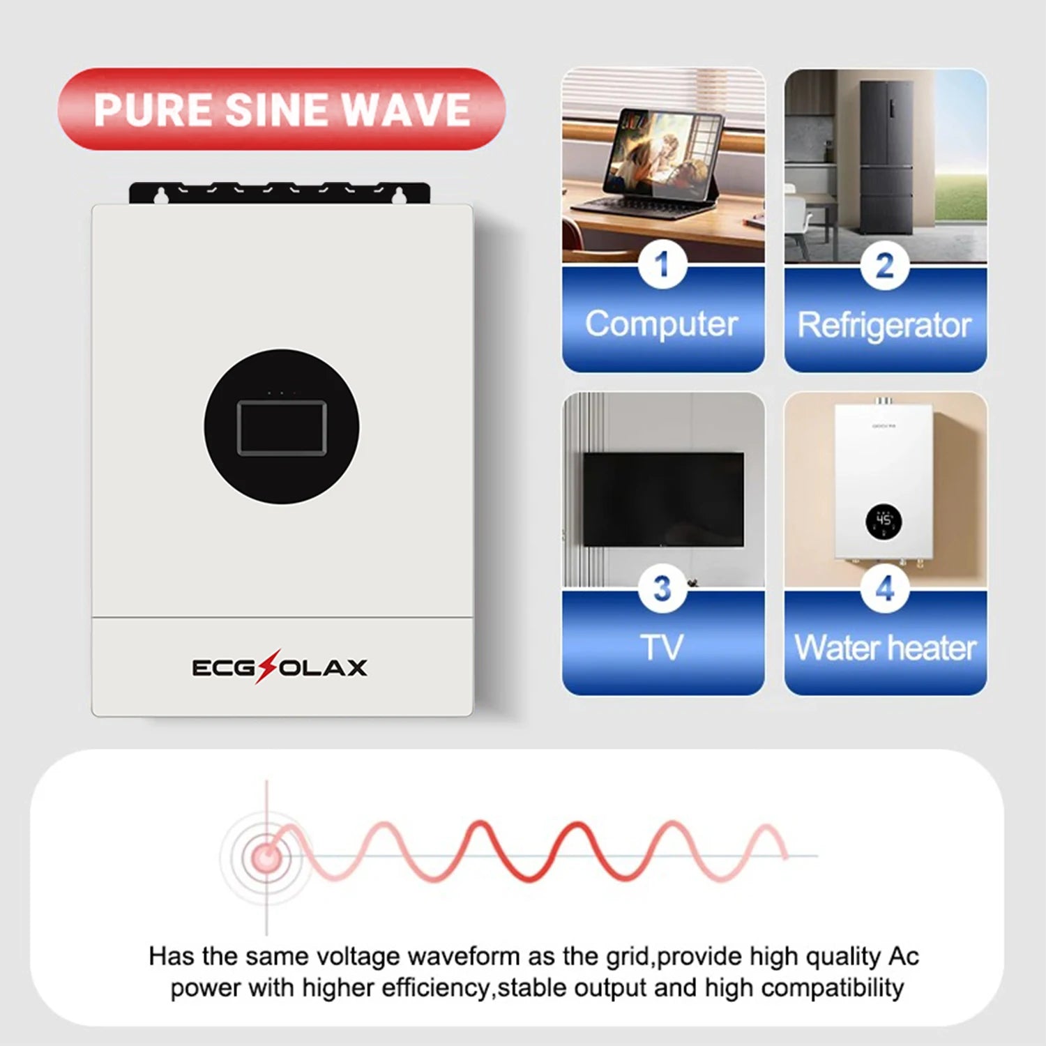 ECGSOLAX 7KW 12KW Hybrid Solar Inverter 48V 110V 240V Split Phase Pure Sine Wave Inverter With MPPT 120A 20A Solar Charger
