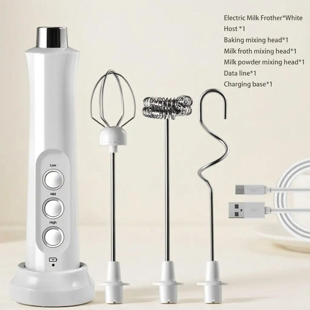 USB Rechargeable Electric Milk Frother Mini Handheld Foam Maker 3 Speed Whisks for Latte Coffee Cappuccino Stainless Steel Egg Beater Drink Mixer Hot Chocolate Blender Portable Cordless Kitchen Gadgets Tools