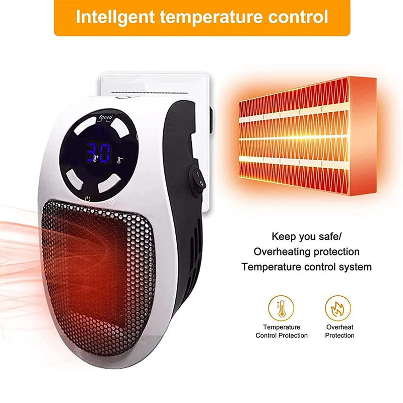 Plug In Portable Electric Heater Mini Radiator Wall Room Heater Remote Control Home Appliance Hand Warmer Machine 500W