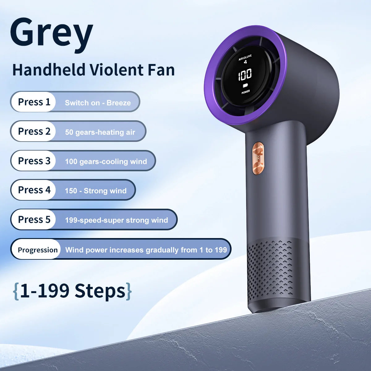 Hand‑Held High‑Speed Mini Fan, Portable Personal Air Cooler, 199‑Speed Adjustable Wind Power Pocket Hand Fan for Outdoor Indoor