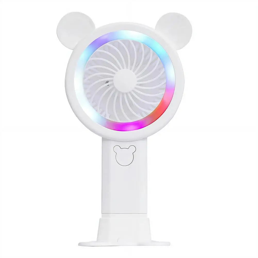 2026 New Gradient Light Handheld Mini Fan Portable Lovely Pink Cartoon Windy Fan Cute Round Ears Desktop Small Electric Fan
