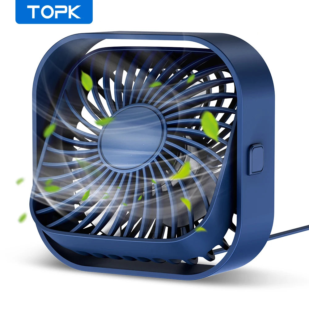 TOPK Mini Portable Fan USB Desk Fan Table Strong Airflow &Quiet Operation 3 Speed Wind 360°Rotatable Standing fans for room Home
